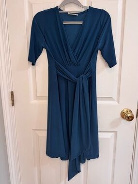 Hello Miz Blue Maternity Wrap Dress